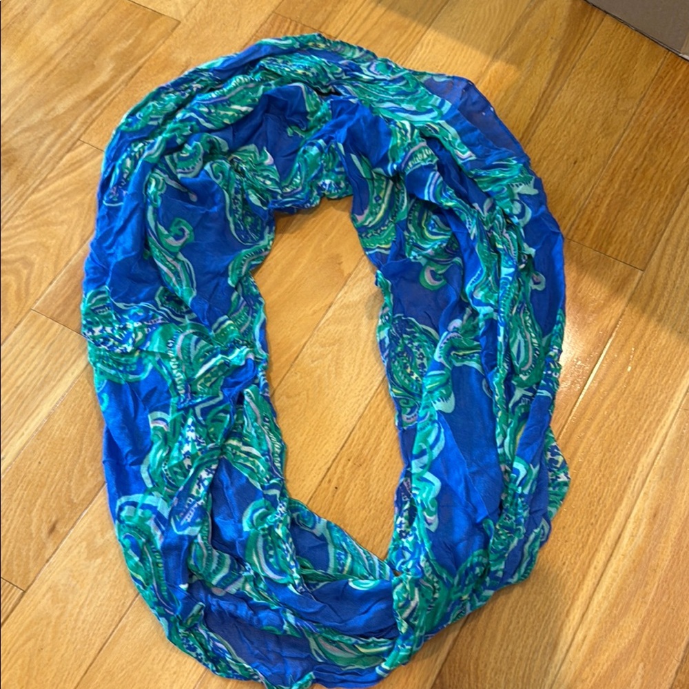 Lilly Pulitzer Blue and Green Infinity Scarf with Floral Patterns